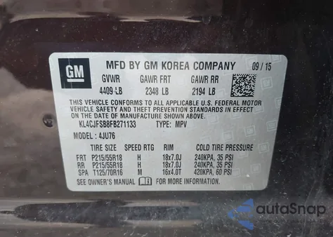 2015 Buick Encore Convenience from USA, damaged, VIN KL4CJFSB8FB271133